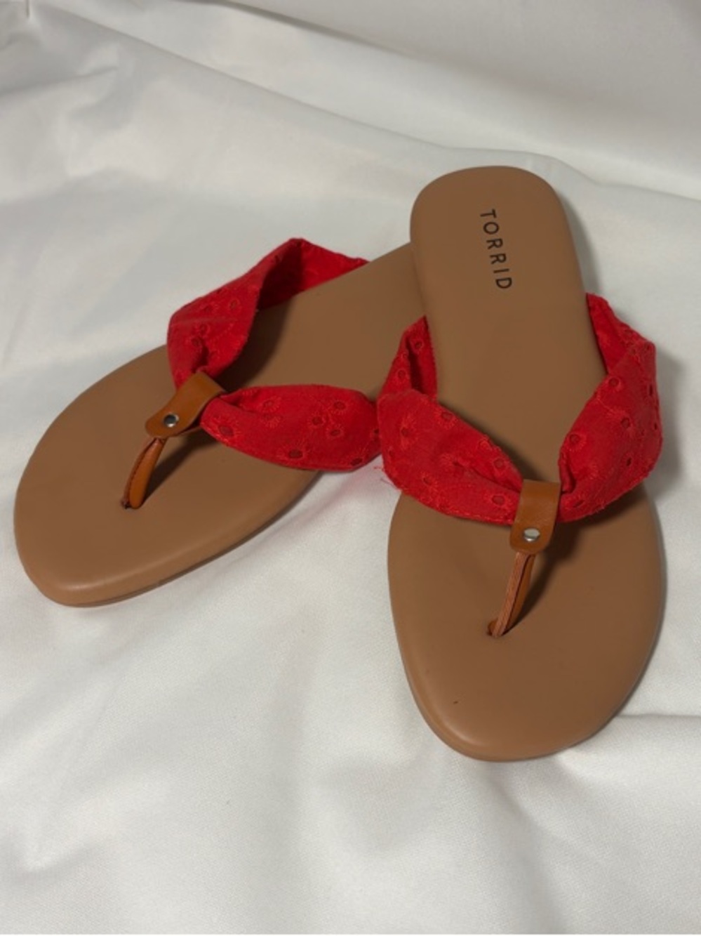 torrid Red Fabric Thong Sandals with Tan Footbed